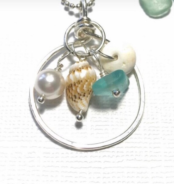 Sea Glass Necklace Beach Mix Charms Garden Leaf