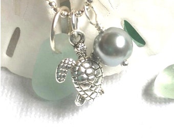 Sea Glass Jewelry Honu Beach Turtle Charm Necklace Garden Leaf Design