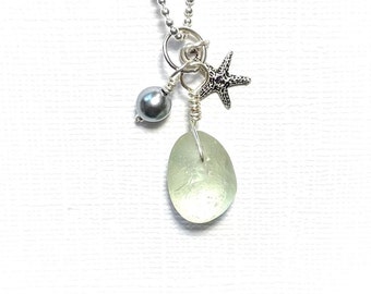 Starfish Sea  Glass Jewelry Beach Charm Necklace Garden Leaf Design