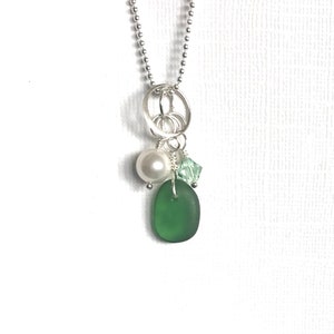 Sea Glass Jewelry I Green  Beach Glass  Charm Necklace Garden Leaf Design Arts