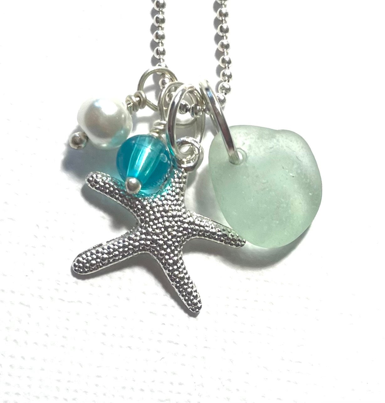 Sea Glass Starfish Necklace Beach Charms Seafoam Sea Glass - Etsy