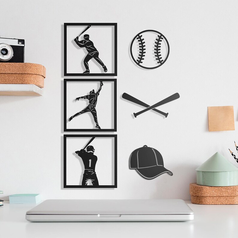 Baseball Wall Art Set 6 Pieces Sports Sign Baseball Players Etsy
