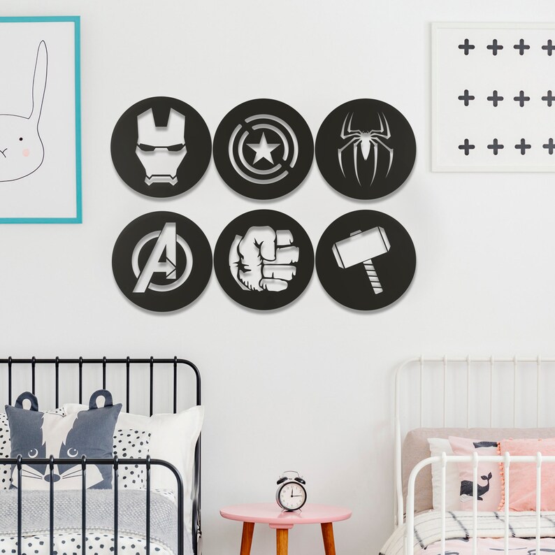 Avengers Wall Art Set Wooden Superhero Logo Wall Hanging Etsy