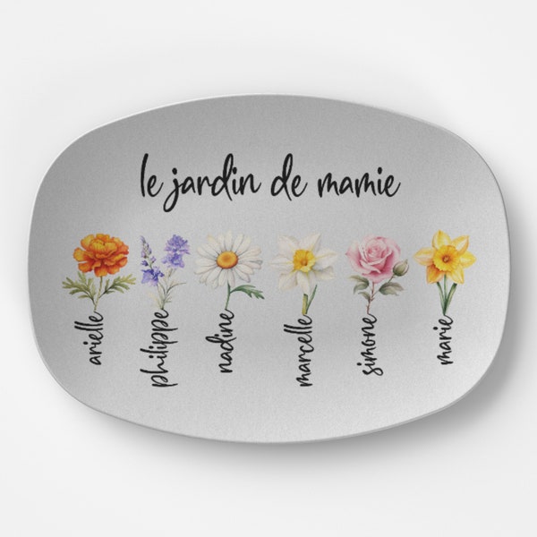 cadeau pour grand-mère Plateau personnalisé de fleurs de naissance pour grand-mère pour la fête des mères, Noël, anniversaire