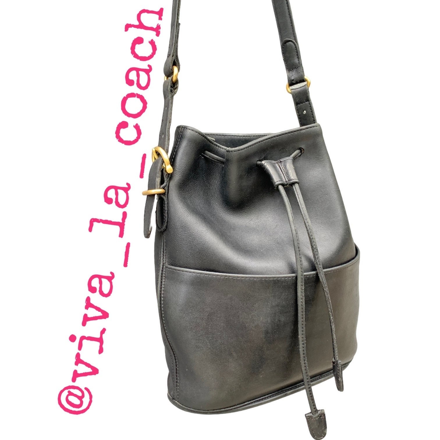 Vintage Coach Drawstring Bag Thompson Black Leather Style Vintage Coach Drawstring Bag Thompson Black Leather Style