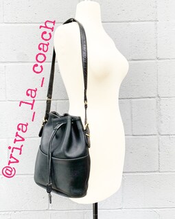 Vintage Coach Drawstring Bag Thompson Black Leather Style 9804 