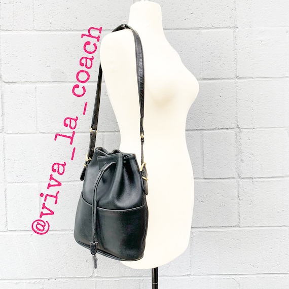 Vintage Coach Drawstring Bag Thompson Black Leather Style Vintage Coach Drawstring Bag Thompson Black Leather Style