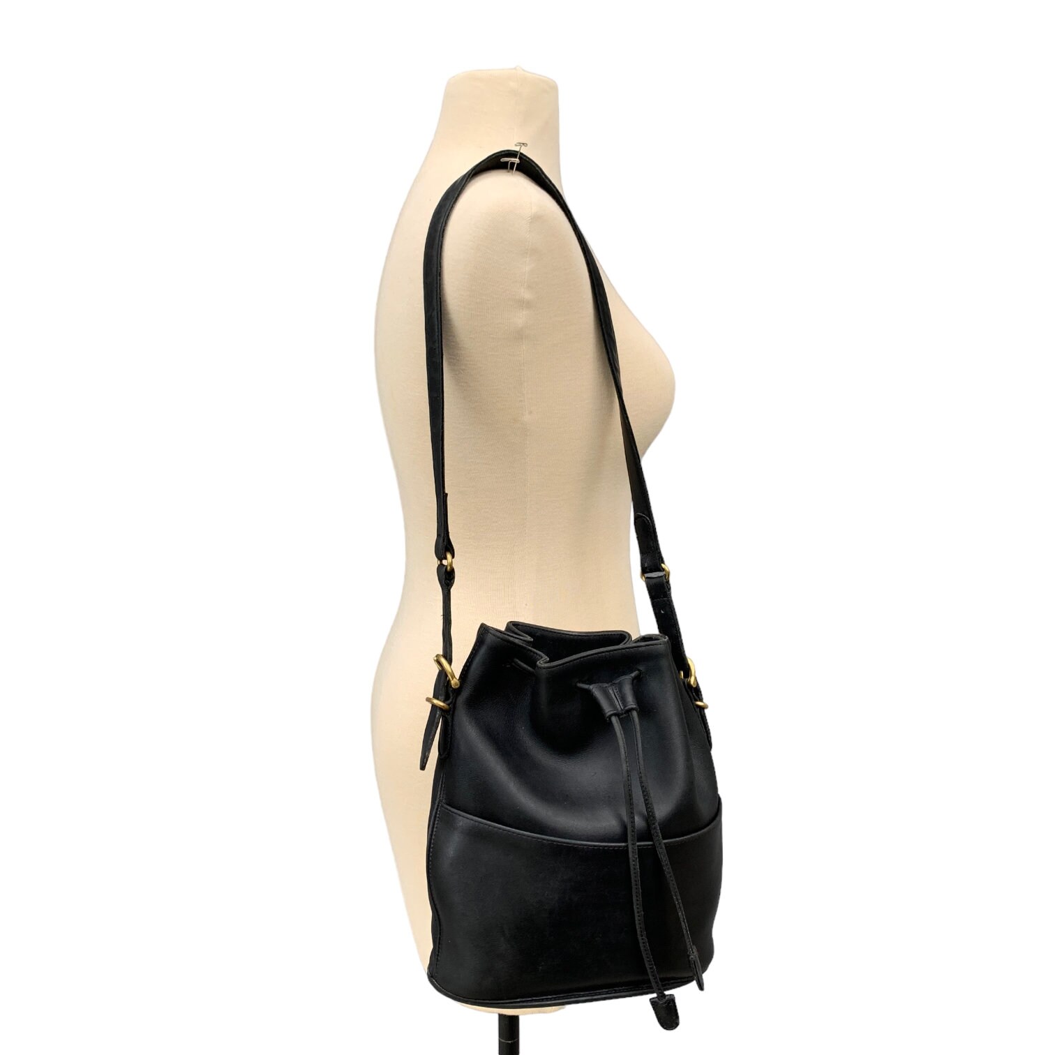 Vintage Coach Drawstring Bag Thompson Black Leather Style