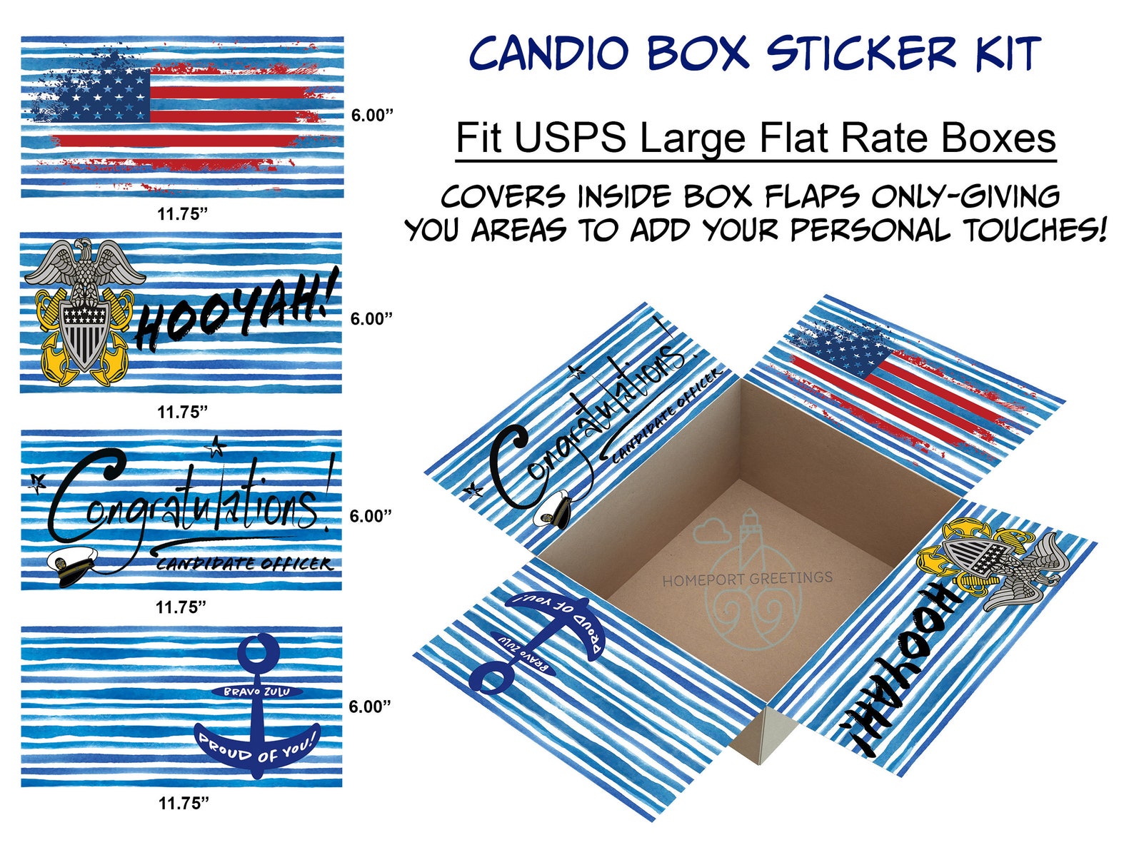 Candio Sticker Kit for Large Flat Rate Box Navy Officer Etsy