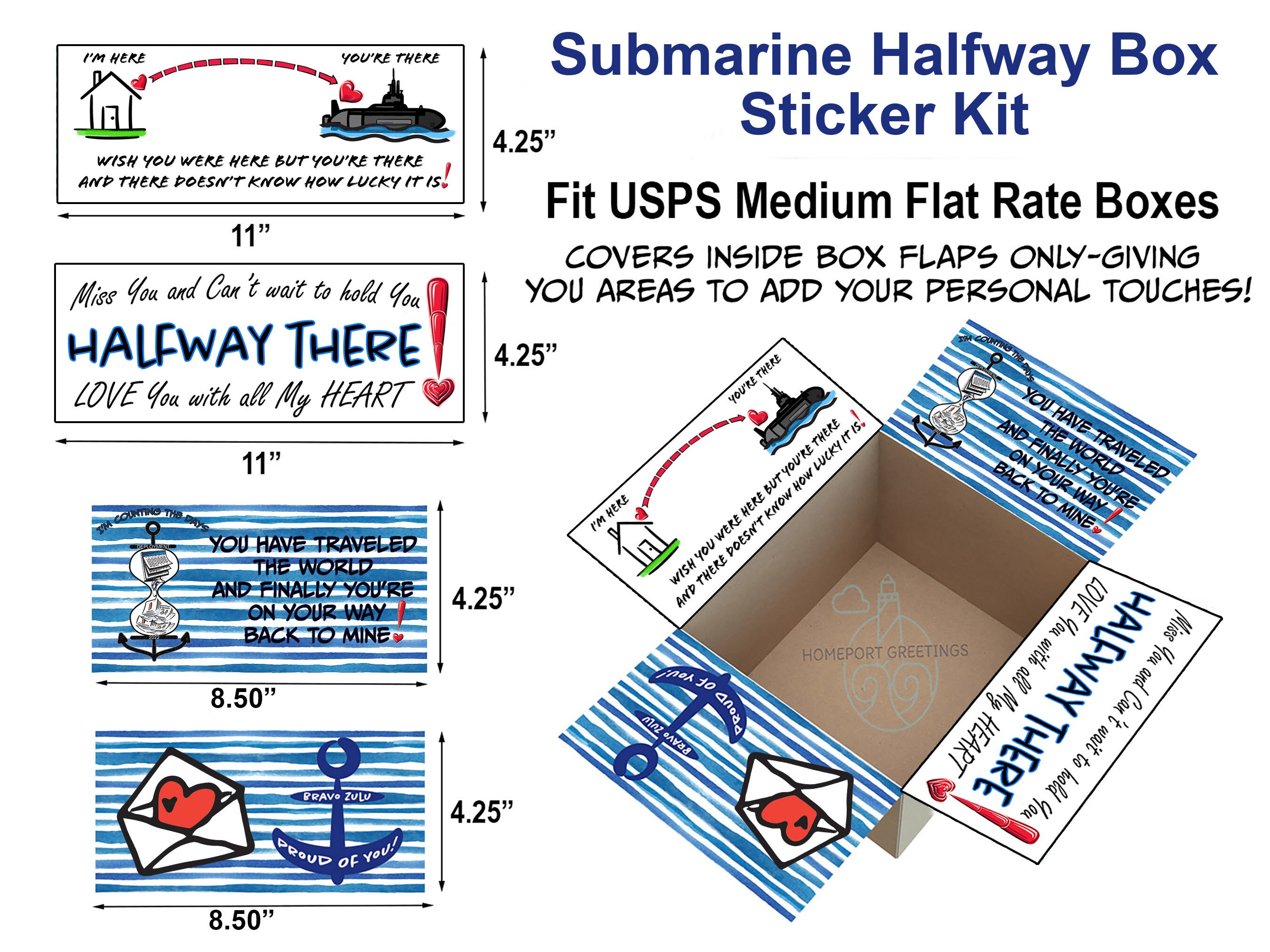 Submarine Deployment Halfway Box Sticker Kit, Fits the USPS Flat Rate