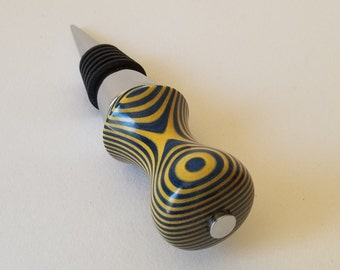 Wooden Hand Turned Wine Stopper in Blue and Yellow. Flag of Ukraine and Sweden.