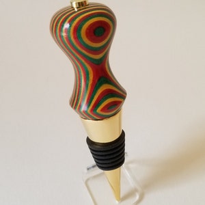 Wine Bottle Stopper in ' Rasta ' Red, Gold and Green image 2