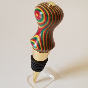 Wine Bottle Stopper in ' Rasta ' Red, Gold and Green image 5