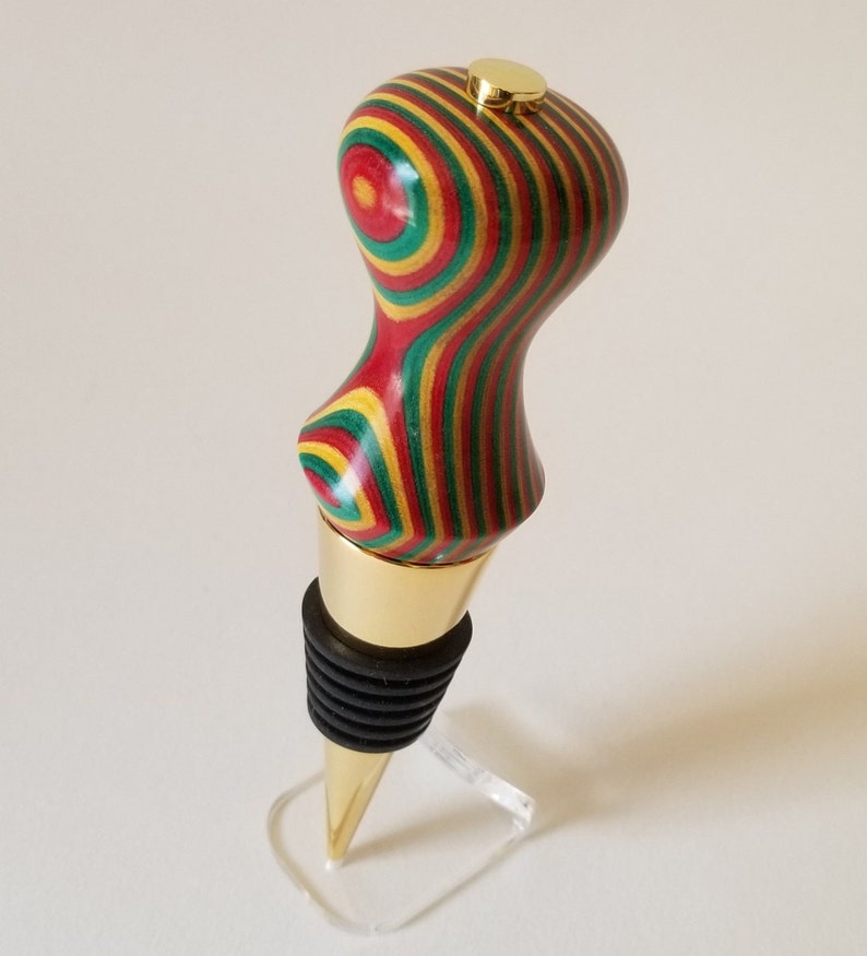 Wine Bottle Stopper in ' Rasta ' Red, Gold and Green image 5