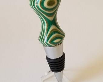 Wooden Wine Bottle Stopper - Shades of Forest Green and White