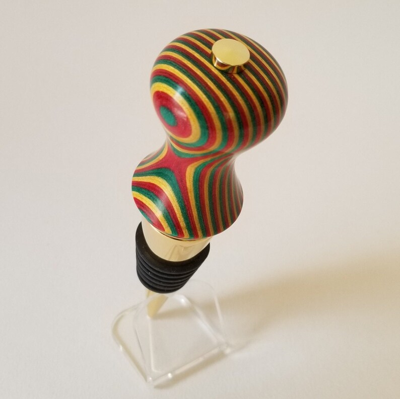 Wine Bottle Stopper in ' Rasta ' Red, Gold and Green image 7