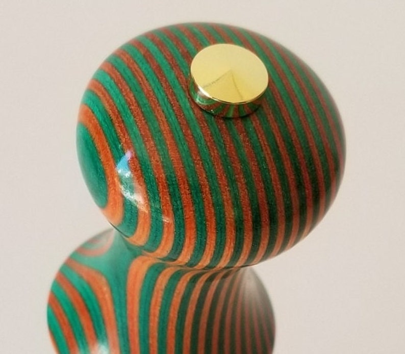 Hand Turned Wooden Wine Bottle Stopper in Orange, Green and Gold image 6