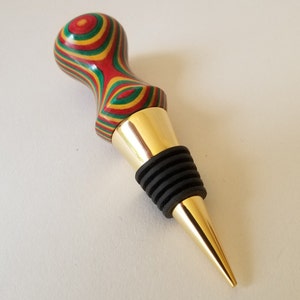Wine Bottle Stopper in ' Rasta ' Red, Gold and Green image 3