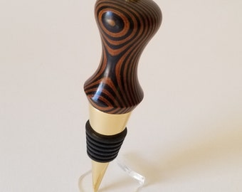 Wooden Wine Bottle Stopper in Copper, Black and Gold