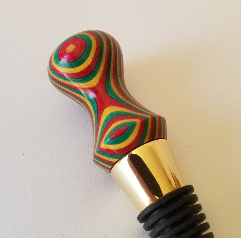 Wine Bottle Stopper in ' Rasta ' Red, Gold and Green image 4