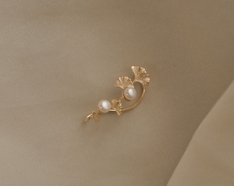 Ginkgo Earrings with pearl, Ginkgo Biloba Earrings, Ginkgo Leaf, Jewelry for her, Gift