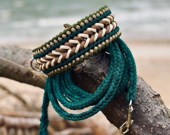 Emerald Green Paracord Dog Collar and Leash Set Medium to Large Breeds
