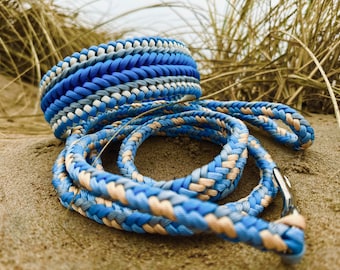 Blue Wide Paracord Dog Collar and Leash Set - Coastal Braided Matching Gear