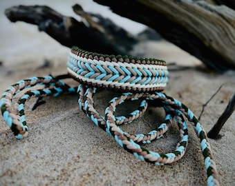 Paracord Dog Collar and Leash Set - Ocean Blue Ombre Braided Nautical Pet Gear