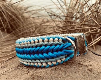 Breites blaues Paracord-Halsband – Blues Coast/für große und mittelgroße Hunde