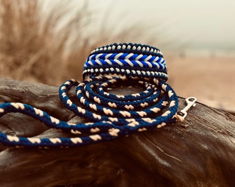 Wide Blue Paracord Dog Collar and Leash Set - Seaside Braided Boy Gear