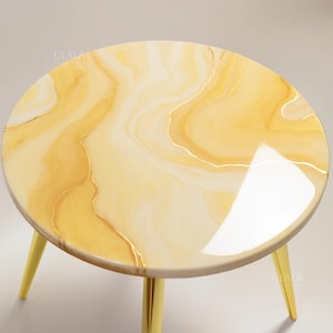 Goudbeige witte salontafel, Hars salontafel, Ronde salontafel, Epoxy handgemaakte tafel, Marmeren Look Ronde Tafel, Op maat gemaakte bijzettafel