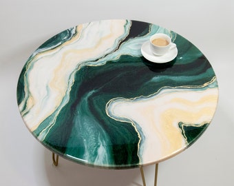 Emerald green coffee table, Resin coffee table, Green gold coffee table, Round coffee table, Epoxy handmade table, Marble style round table