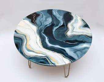 Table basse bleu marine, table basse en résine époxy, table basse sur mesure, table basse ronde, table unique faite à la main, table ronde Marble Look