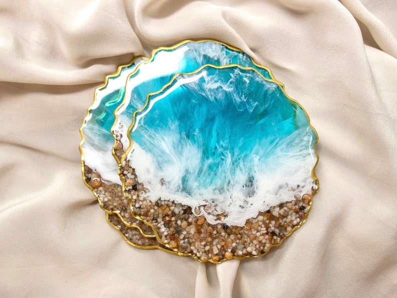 Resin Ocean Coaster Set Beach Inspired Coasters Beach Resin Etsy