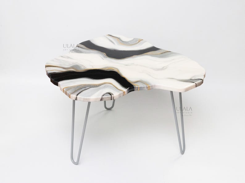 White, Black & Silver Coffee Table, Epoxy Resin Coffee Table, Custom