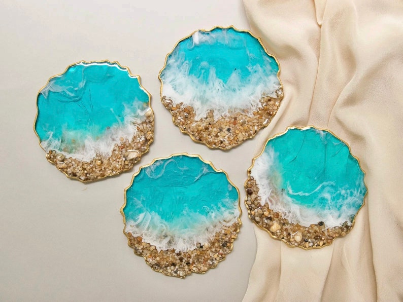 Resin Ocean Coaster Set Beach Inspired Coasters Beach Resin Etsy