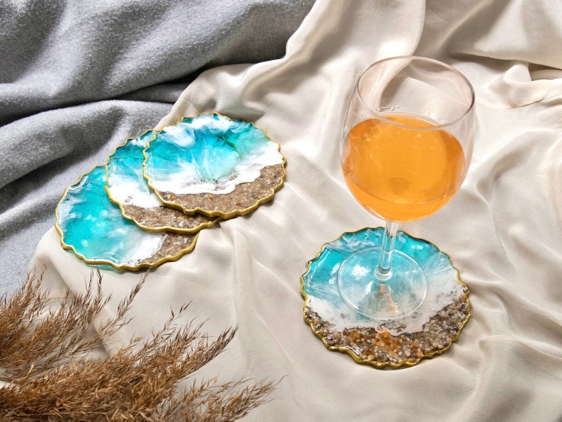 Resin Ocean Coaster Set Beach Inspired Coasters Beach Resin Etsy