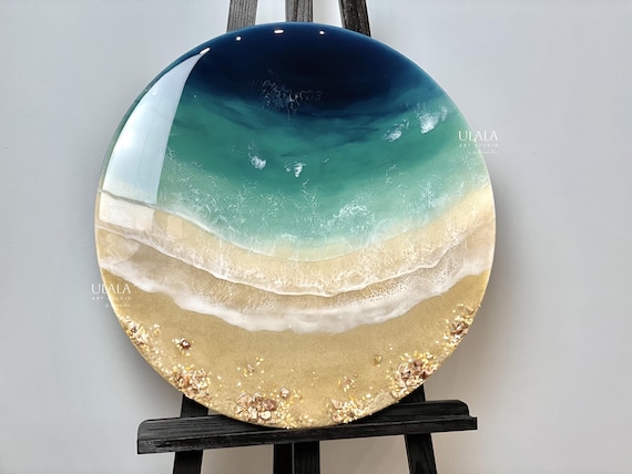 Ocean resin wall art, 3d resin painting, resin beach art, resin seascape, epoxy resin sea, round ocean painting, resin waves wall art