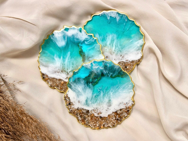Resin Ocean Coaster Set Beach Inspired Coasters Beach Resin Etsy