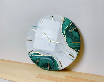 Reloj de pared de resina epoxi, reloj de pared verde esmeralda