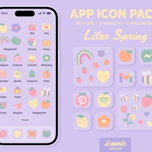 Spring Summer App Icon Pack, Cute Lilac App Icons Widgets Wallpapers, Homescreen Aesthetic, Pastel colors, Kawaii, iOS 15 16 & Android Theme