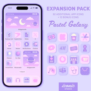 Pastel Galaxy Expansion pack, Additional App Icons for iPhone & Android, Home Screen Aesthetic, iOS, Lofi, Celestial, Pastel Colours, Covers