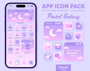 Cute Pastel Kawaii App Icons, Galaxy App Icon Pack, Celestial App Icons Widgets and Wallpapers, Lofi Aesthetic, Retro Computer Aesthetic