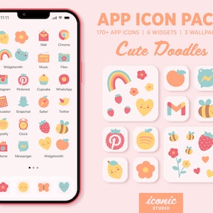 Spring Summer App Icon Pack, Cute doodle App Icons Widgets and Wallpapers, iOS 15 16 & Android App Covers, iOS Theme, Cute Aesthetic