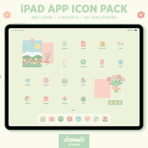 Cottagecore iPad App Icon Pack, Cute Green App Icons widgets wallpapers, iPad Theme, Pastel Aesthetic, Kawaii, Tablet App Covers, flowers