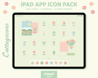 Cottagecore iPad App Icon Pack, Cute Green App Icons widgets wallpapers, iPad Theme, Pastel Aesthetic, Kawaii, Tablet App Covers, flowers