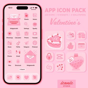 Valentin&#39;es day app icon pack, Love, Romantic, Heart, Pink, Widgets, Wallpapers, App Covers, Aesthetic homescreen, iphone, android