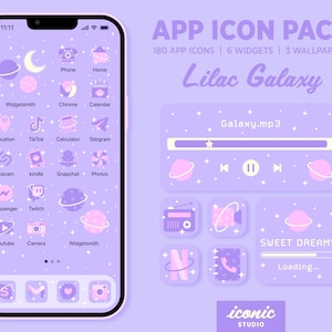 Lilac Galaxy App Icon Pack, Celestial, Lavender, Purple, Kawaii Icons Widgets Wallpapers, iOS Theme, Pastel Aesthetic, iOS 15 16, App Covers