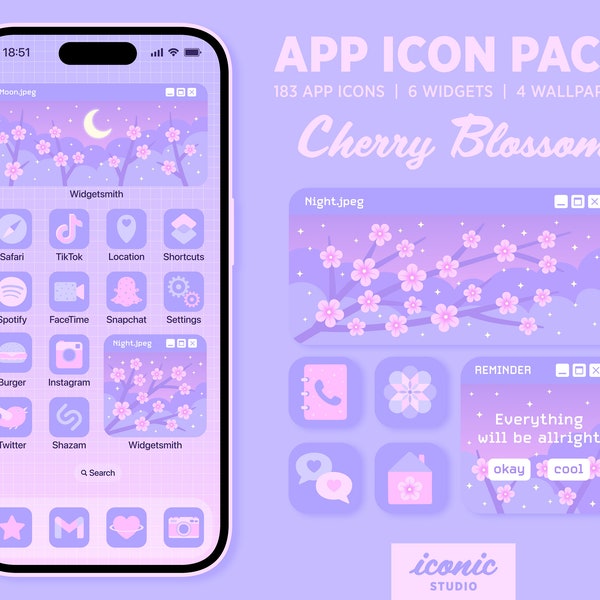 Cherry Blossom App Icons, Cute App Icon Pack, Sakura App Icons Widgets and Wallpapers, Lofi Aesthetic, Retro Computer Aesthetic, kawaii