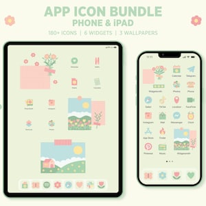 Cottagecore Aesthetic App Icon Bundle, Cute Green App Icons Widgets Wallpapers, Phone & IPad Icons, Pastel , Flowers, Kawaii, App Covers